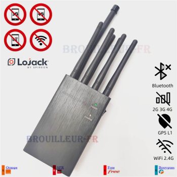 Brouilleur de Signal Portable Sélectionnable 2G/3G/4G/GPS/WIFI/Lojack Haute  Puissance avce 8 antennes 